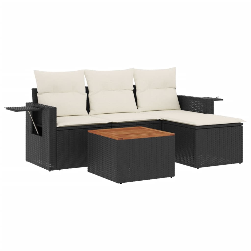 Set Divani da Giardino 5 pz con Cuscini in Polyrattan Nero