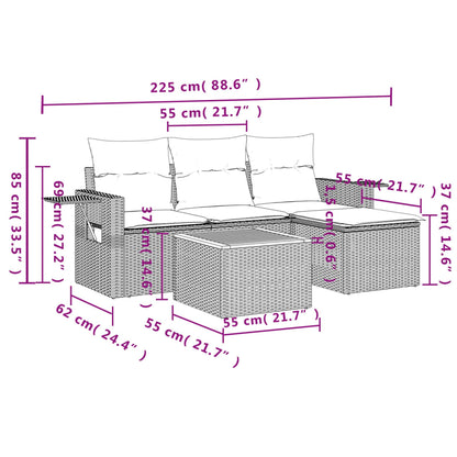 Set Divani da Giardino 5 pz con Cuscini in Polyrattan Nero