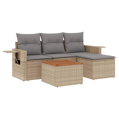 Set Divano da Giardino 5 pz con Cuscini Beige Misto Polyrattan - homemem39