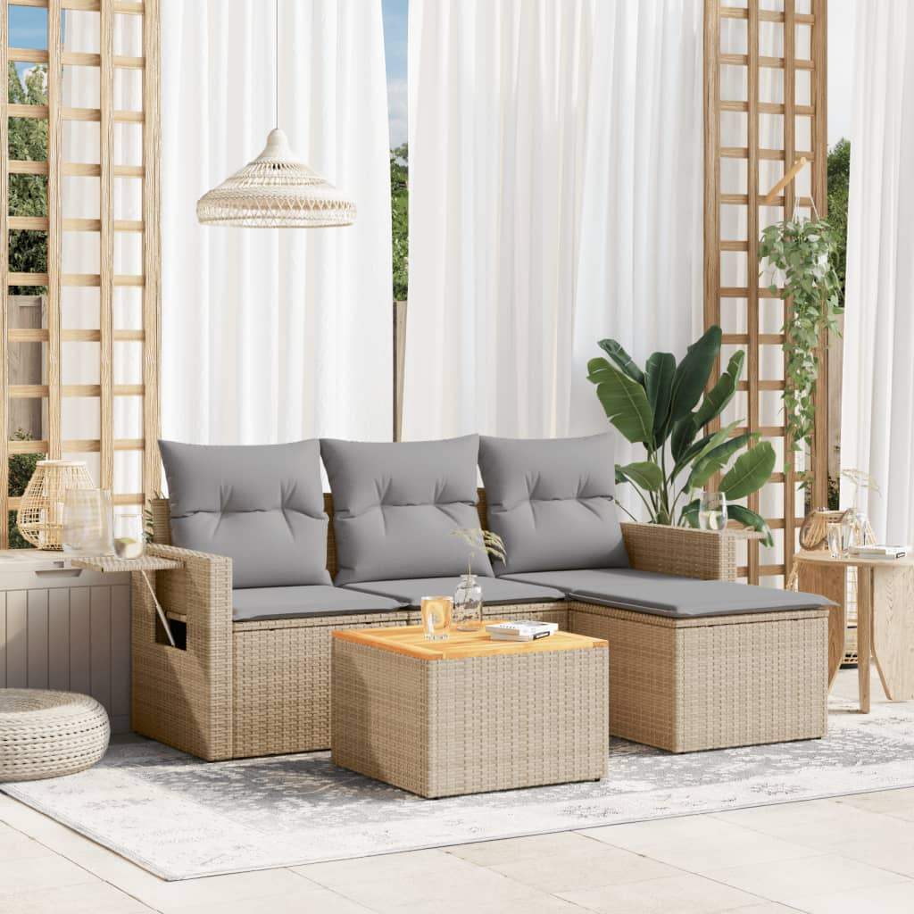 Set Divano da Giardino 5 pz con Cuscini Beige Misto Polyrattan - homemem39