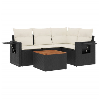 5-piece Garden Sofa Set with Black Polyrattan Cushions