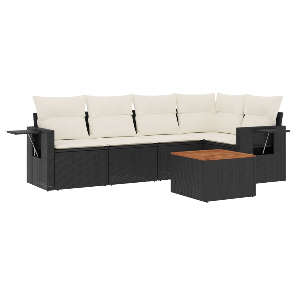 Set Divano da Giardino 6 pz con Cuscini Nero in Polyrattan - homemem39