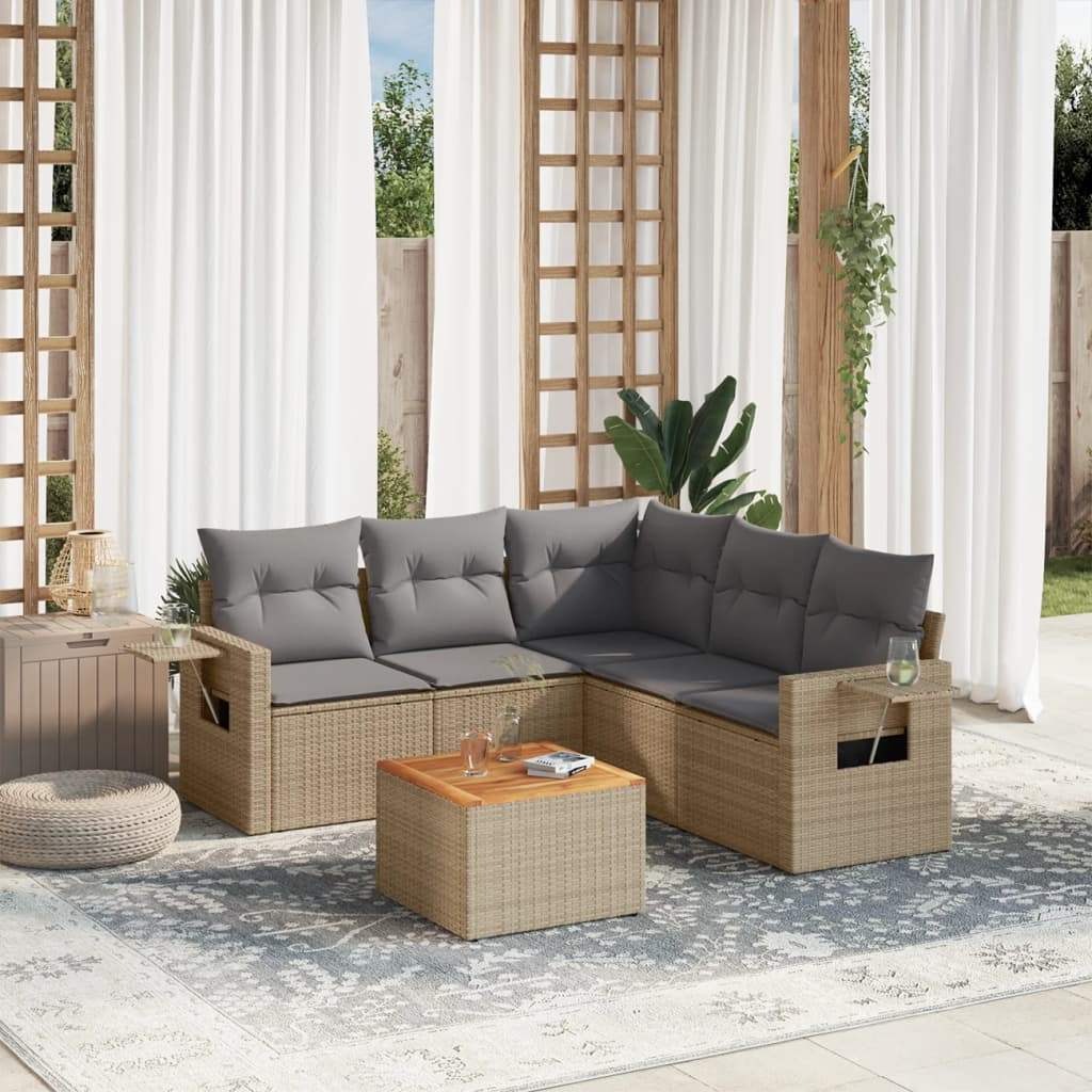Set Divano da Giardino 6 pz con Cuscini Beige Misto Polyrattan - homemem39