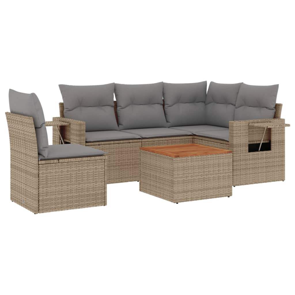 Set Divano da Giardino 6 pz con Cuscini Beige Misto Polyrattan - homemem39