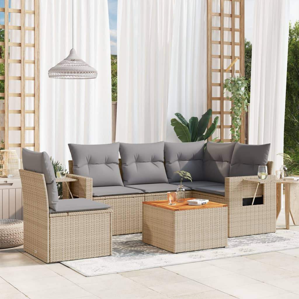 Set Divano da Giardino 6 pz con Cuscini Beige Misto Polyrattan - homemem39