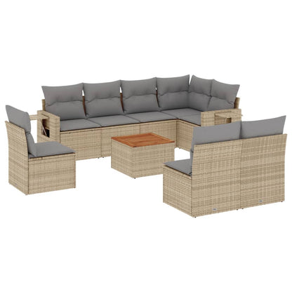 Set Divano da Giardino 9 pz con Cuscini Beige Misto Polyrattan
