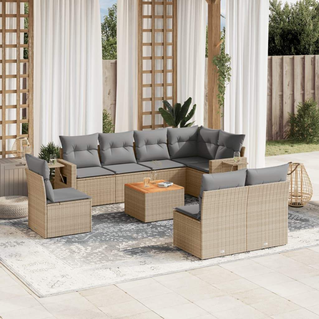 Set Divano da Giardino 9 pz con Cuscini Beige Misto Polyrattan - homemem39