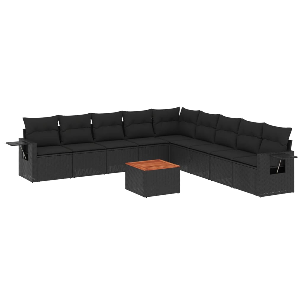 Set Divani da Giardino 10pz con Cuscini in Polyrattan Nero | homemem39