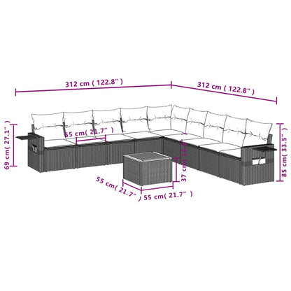 Set Divani da Giardino 10pz con Cuscini in Polyrattan Nero | homemem39
