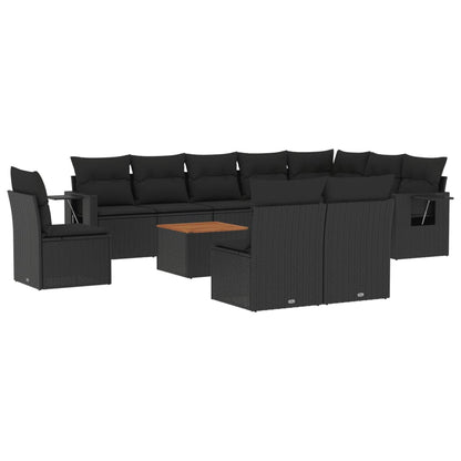 Set Divani da Giardino 11 pz con Cuscini in Polyrattan Nero | homemem39