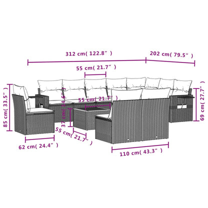 Set Divani da Giardino 11 pz con Cuscini in Polyrattan Nero | homemem39