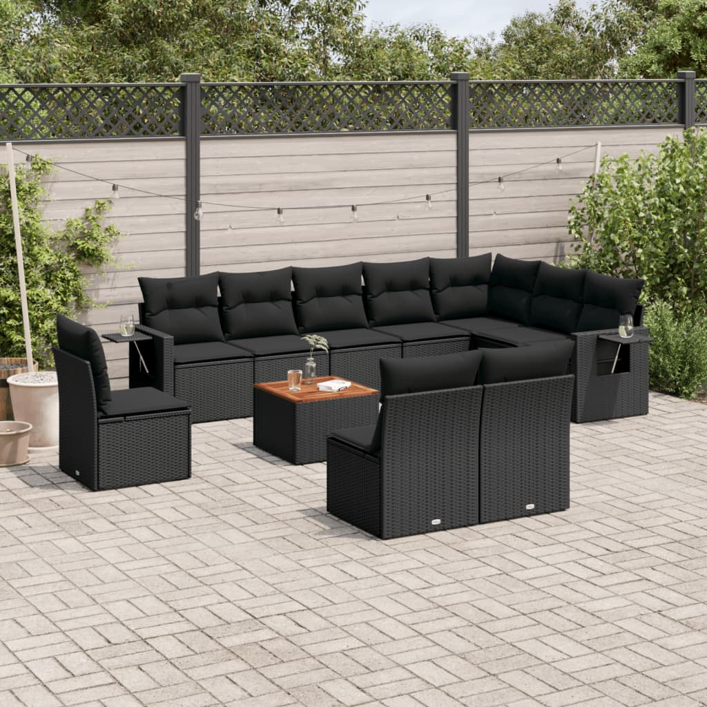 Set Divani da Giardino 11 pz con Cuscini in Polyrattan Nero | homemem39
