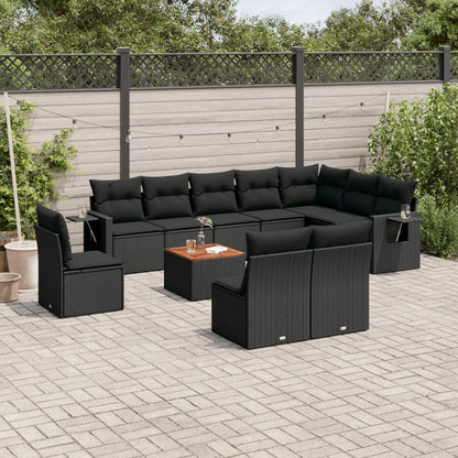 Set Divani da Giardino 11 pz con Cuscini in Polyrattan Nero | homemem39