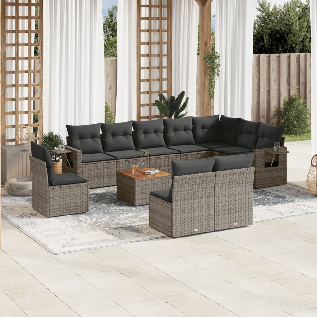 Set Divani da Giardino 11 pz con Cuscini in Polyrattan Grigio | homemem39