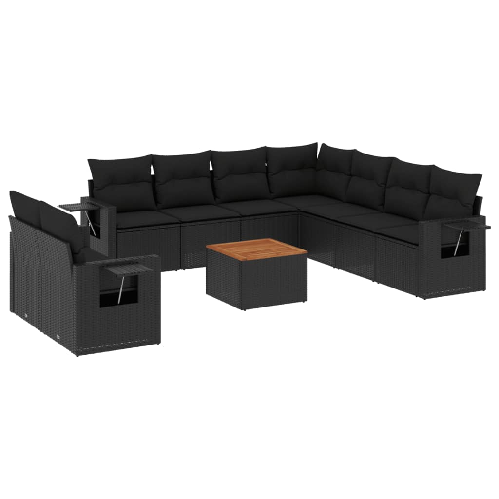 Set Divani da Giardino 10pz con Cuscini in Polyrattan Nero | homemem39