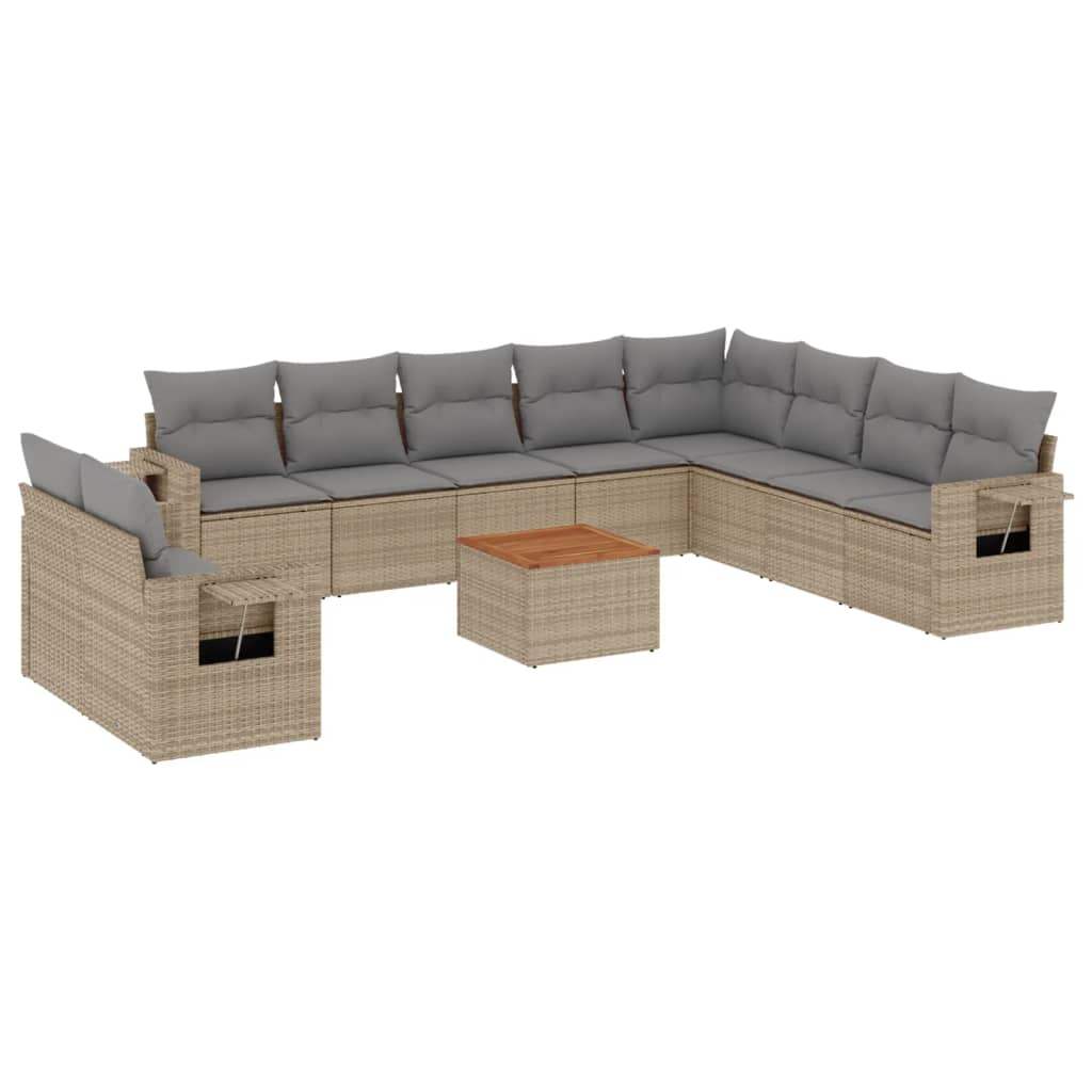 Set Divano da Giardino 11 pz con Cuscini Beige Misto Polyrattan - homemem39