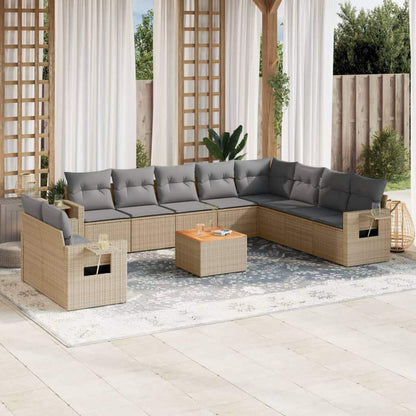 Set Divano da Giardino 11 pz con Cuscini Beige Misto Polyrattan - homemem39