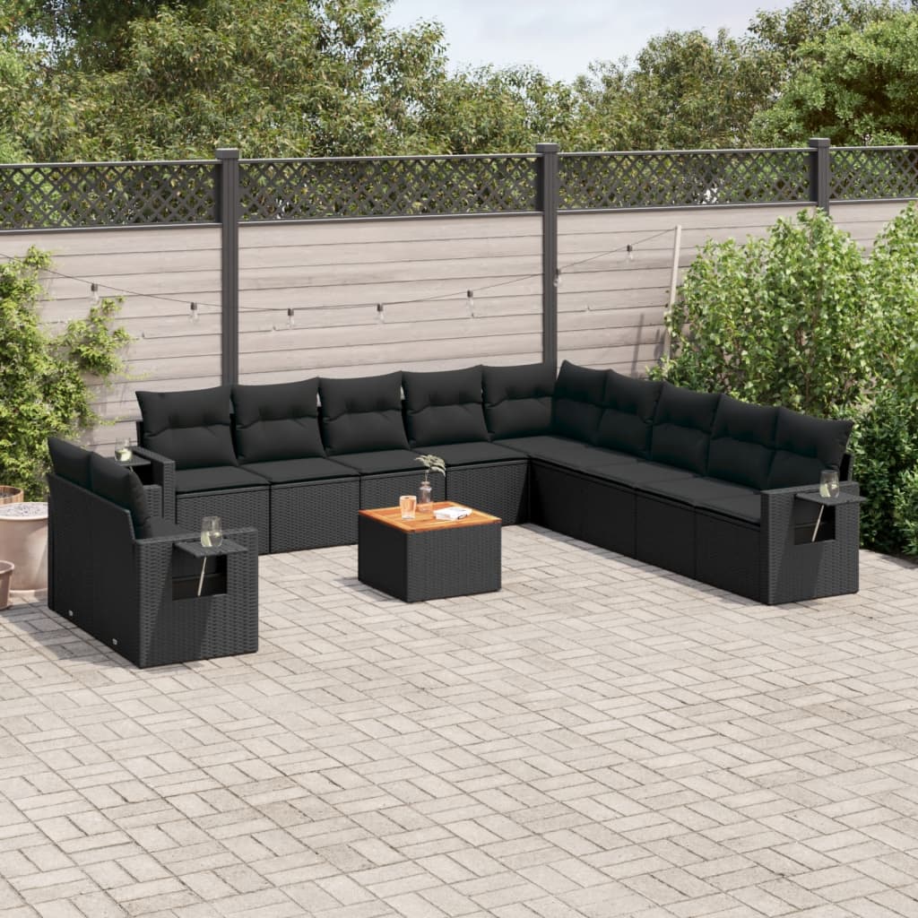 Set Divani da Giardino 12 pz con Cuscini Nero in Polyrattan | homemem39