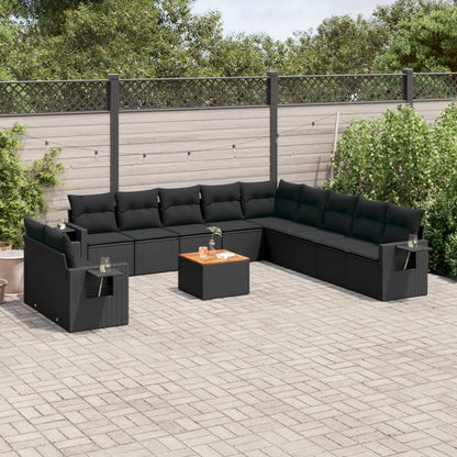 Set Divani da Giardino 12 pz con Cuscini Nero in Polyrattan | homemem39