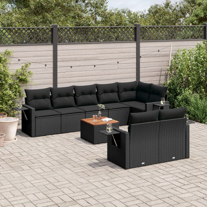 Set Divani da Giardino 9 pz con Cuscini Nero in Polyrattan | homemem39