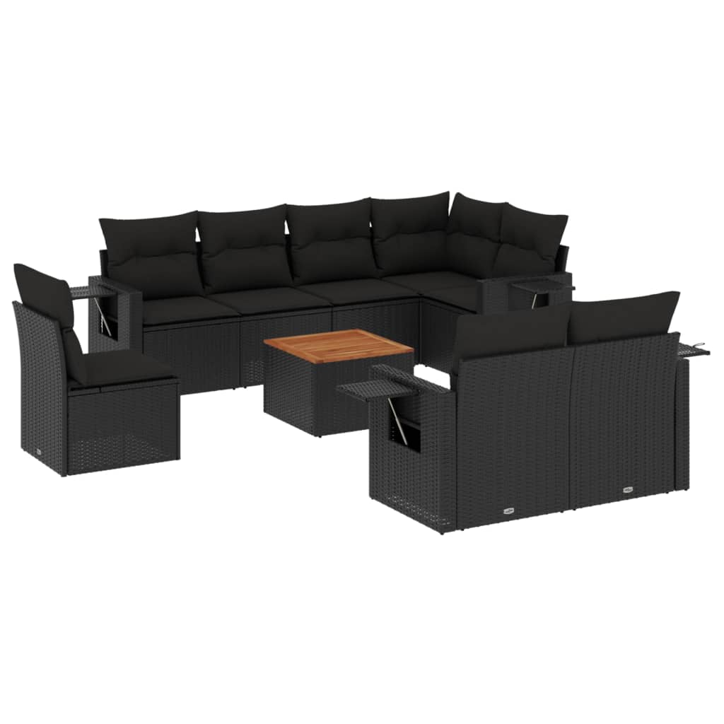 Set Divani da Giardino 9 pz con Cuscini Nero in Polyrattan | homemem39