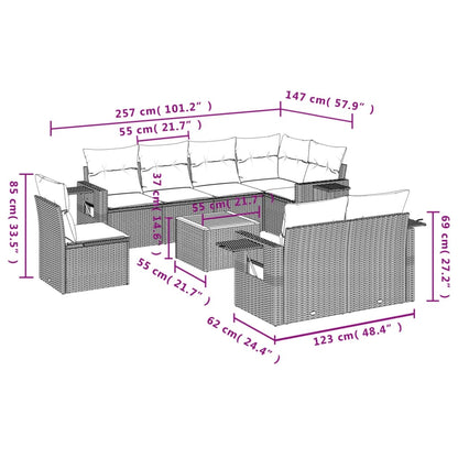 Set Divani da Giardino 9 pz con Cuscini Nero in Polyrattan | homemem39