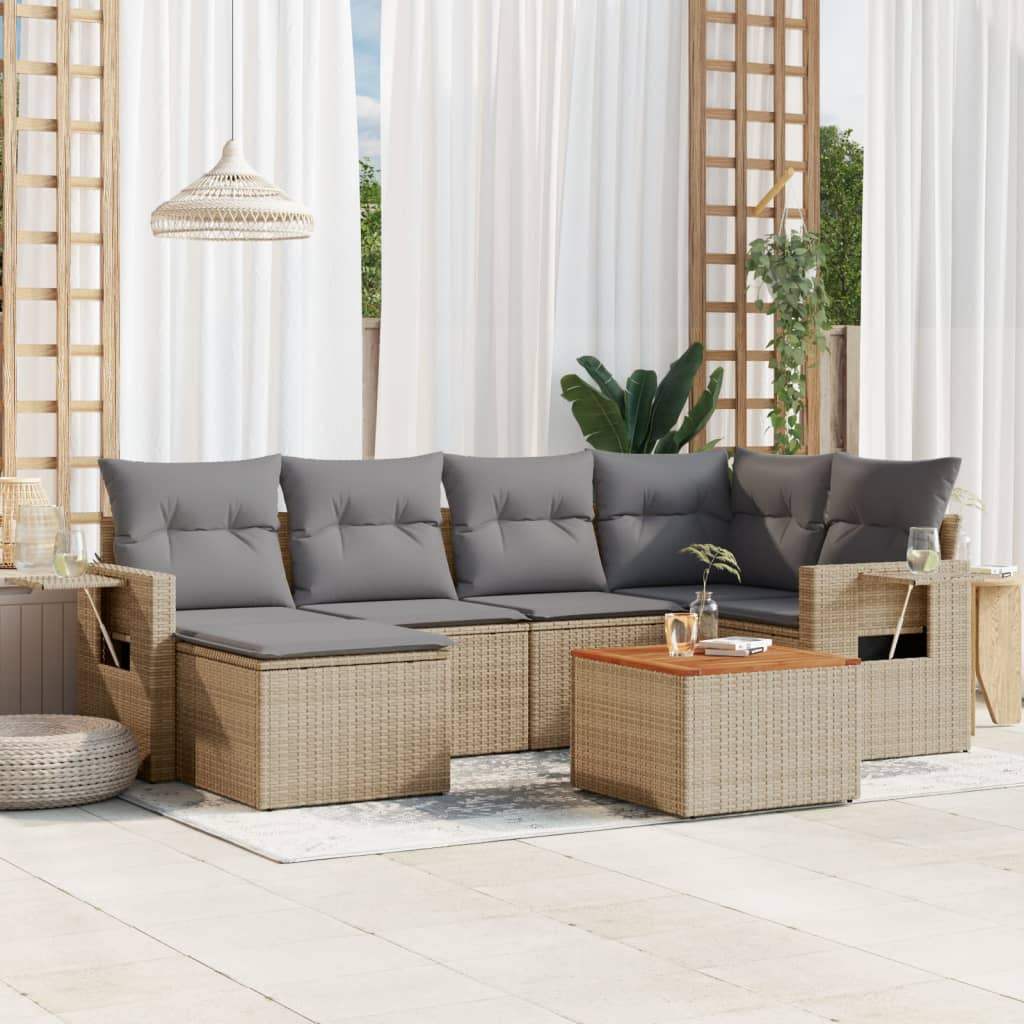 Set Divano da Giardino 7 pz con Cuscini Beige Misto Polyrattan - homemem39