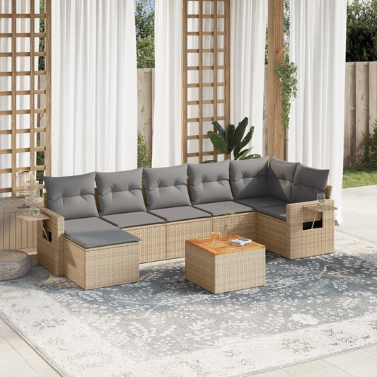 Set Divano da Giardino 8 pz con Cuscini Beige Misto Polyrattan