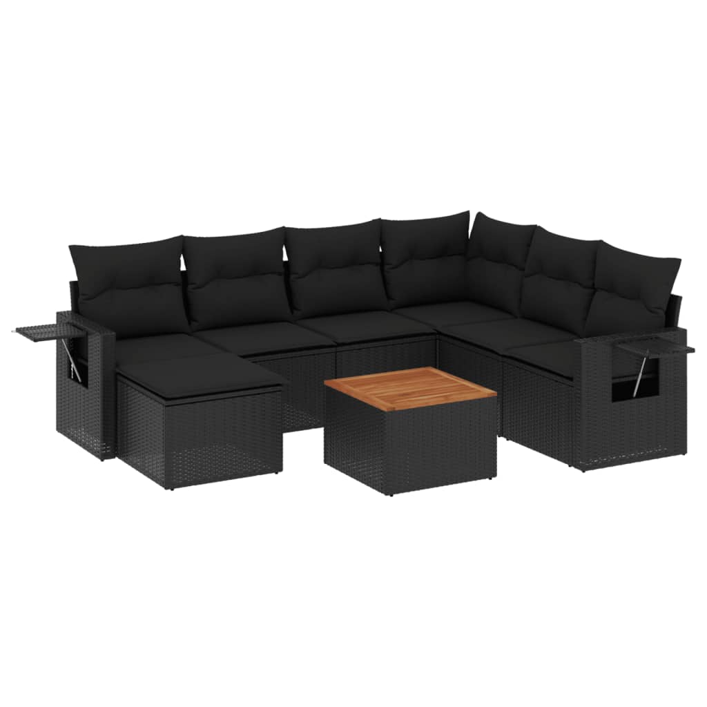 Set Divani da Giardino con Cuscini 8 pz Nero in Polyrattan | homemem39