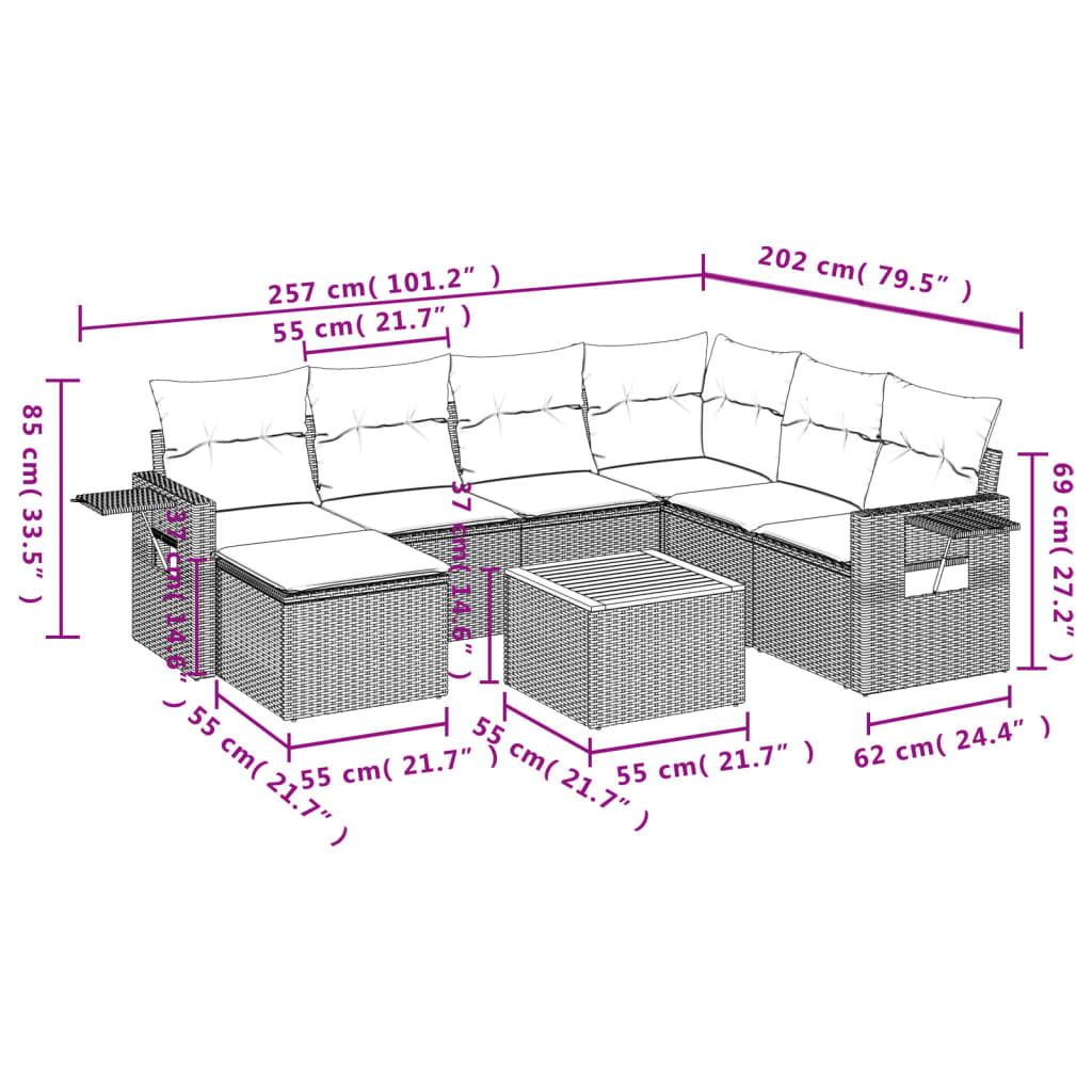 Set Divani da Giardino con Cuscini 8 pz Nero in Polyrattan | homemem39