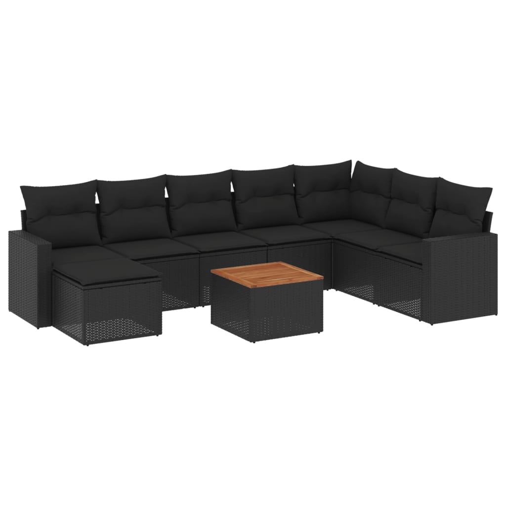 Set Divani da Giardino 9 pz con Cuscini Nero in Polyrattan | homemem39