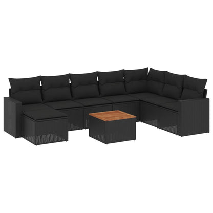 Set Divani da Giardino 9 pz con Cuscini Nero in Polyrattan | homemem39