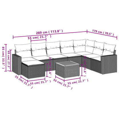 Set Divani da Giardino 9 pz con Cuscini Nero in Polyrattan | homemem39