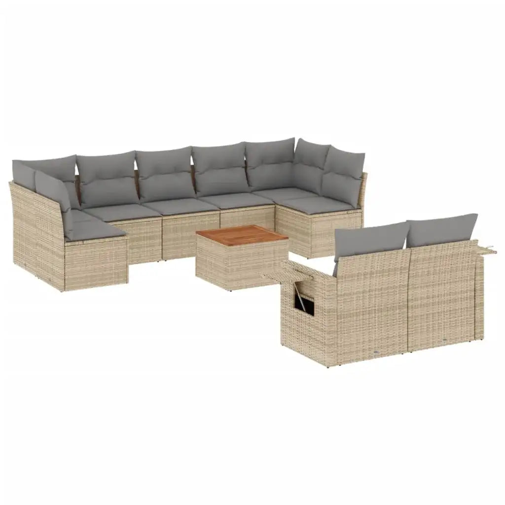 Set Divano da Giardino 10 pz con Cuscini Beige Misto Polyrattan - homemem39