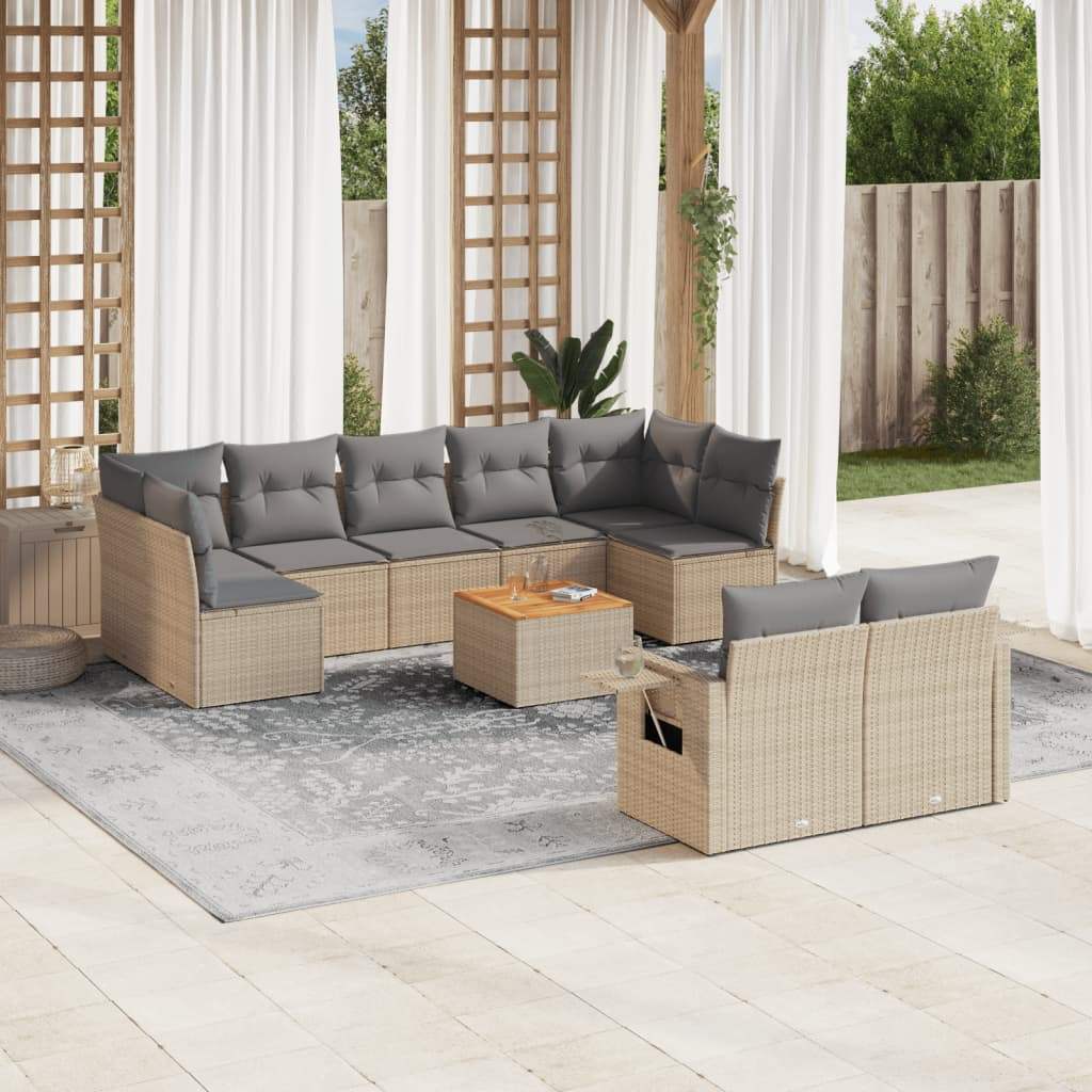 Set Divano da Giardino 10 pz con Cuscini Beige Misto Polyrattan - homemem39