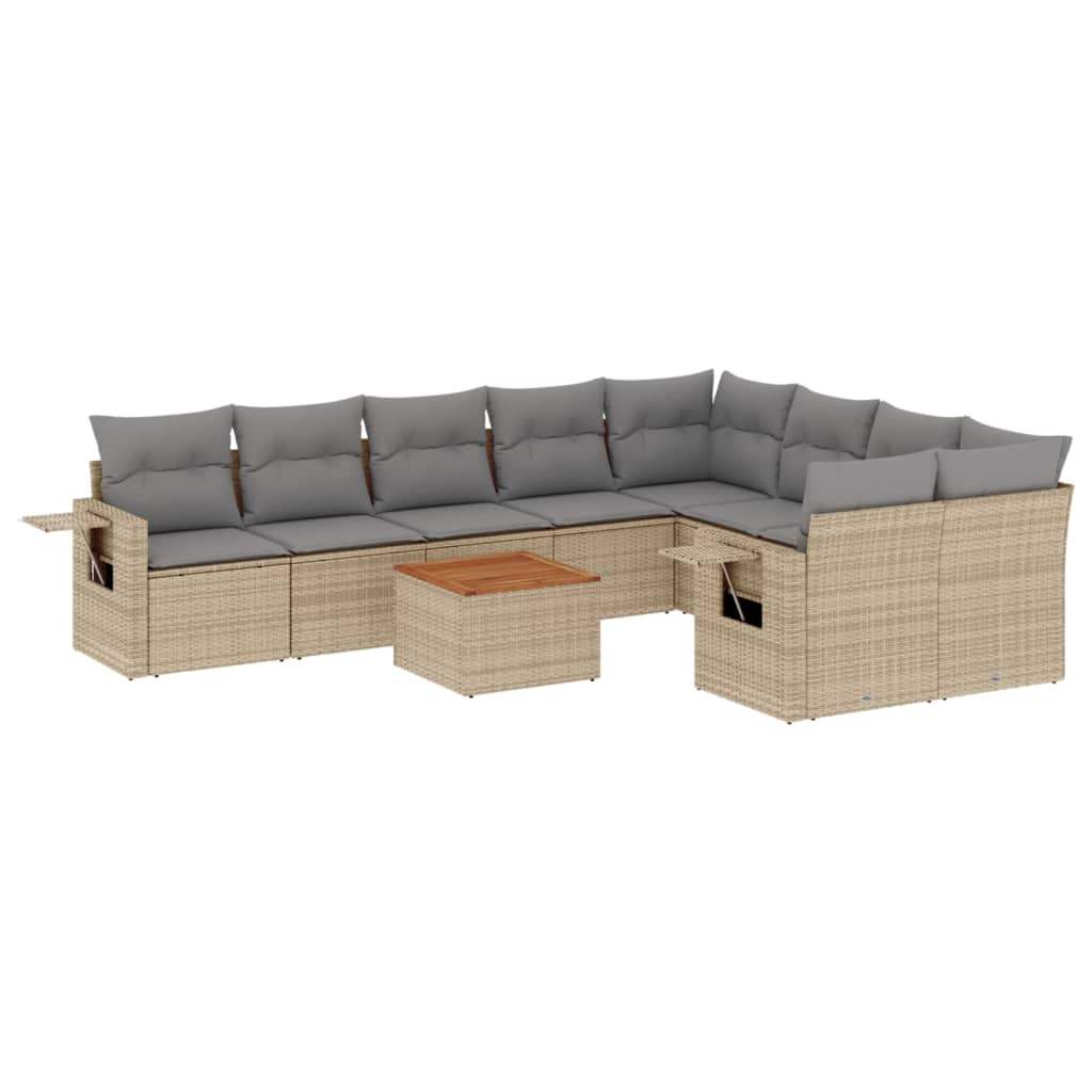 Set Divano da Giardino 10 pz con Cuscini Beige Misto Polyrattan - homemem39