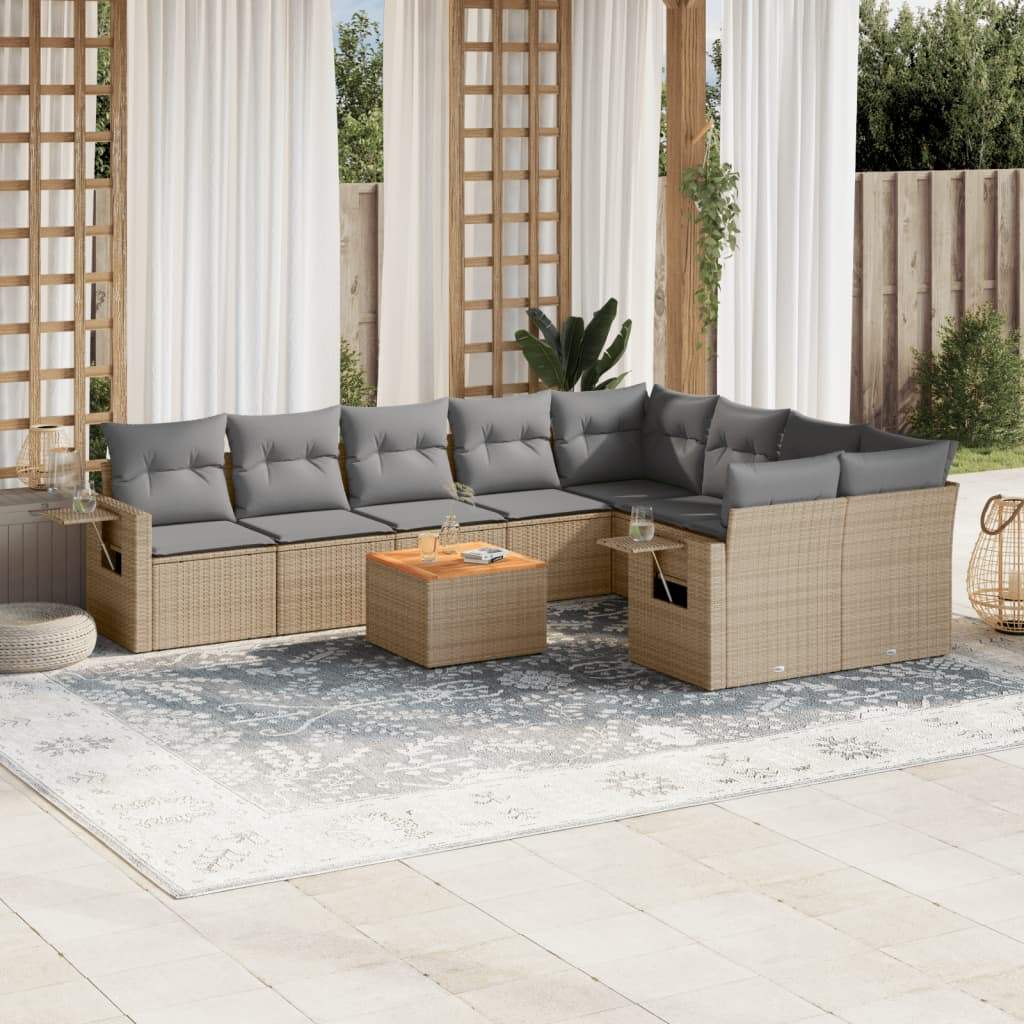 Set Divano da Giardino 10 pz con Cuscini Beige Misto Polyrattan - homemem39