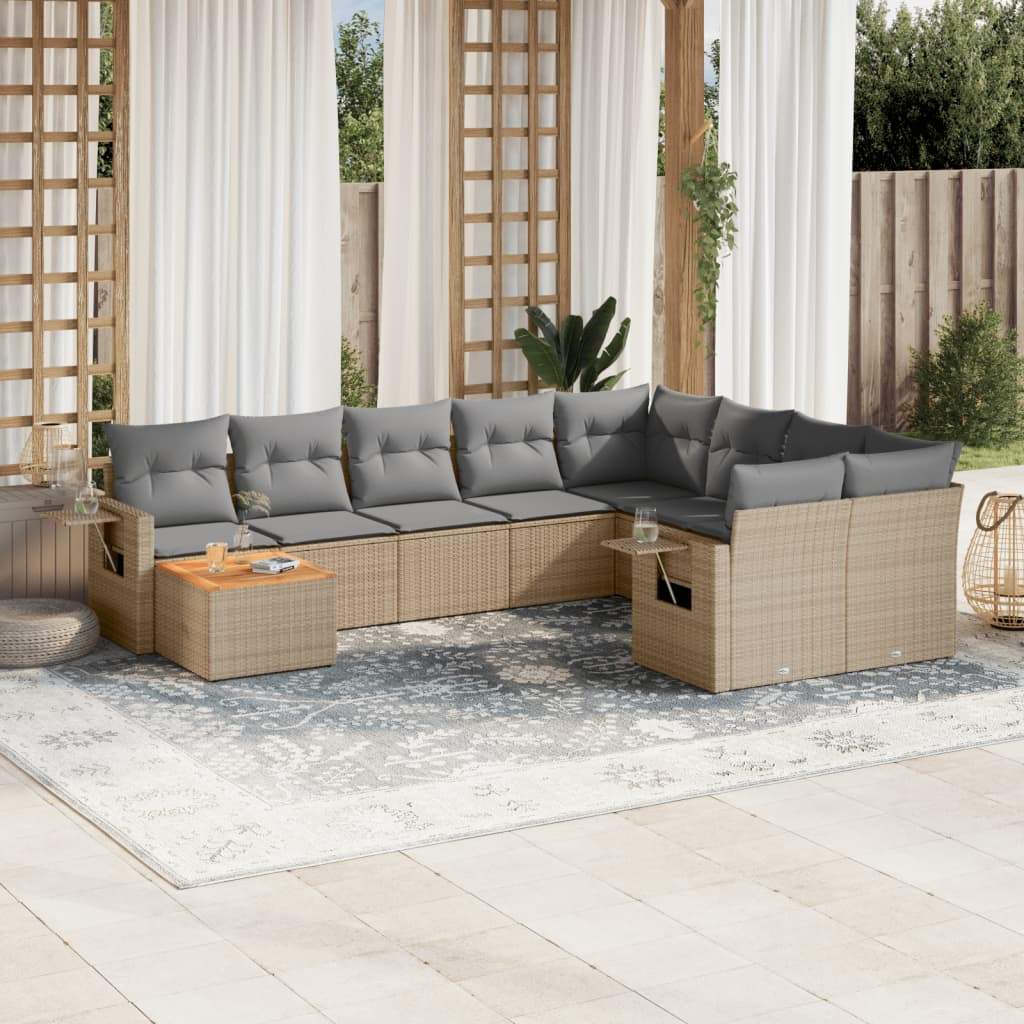Set Divano da Giardino 10 pz con Cuscini Beige Misto Polyrattan - homemem39