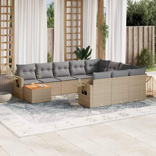 Set Divano da Giardino 11 pz con Cuscini Beige Misto Polyrattan - homemem39
