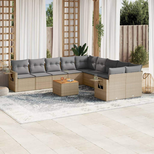 Set Divano da Giardino 11 pz con Cuscini Beige Misto Polyrattan - homemem39