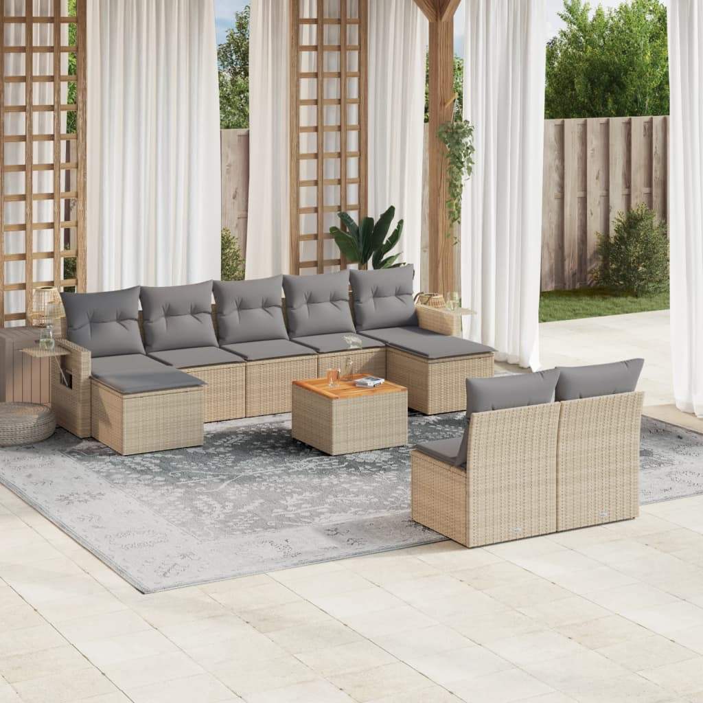 Set Divano da Giardino 10 pz con Cuscini Beige Misto Polyrattan - homemem39