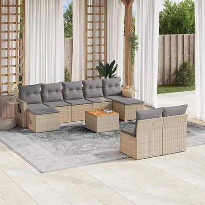 Set Divano da Giardino 10 pz con Cuscini Beige Misto Polyrattan - homemem39