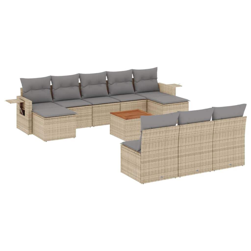 Set Divano da Giardino 11 pz con Cuscini Beige Misto Polyrattan - homemem39