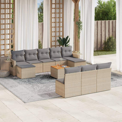 Set Divano da Giardino 11 pz con Cuscini Beige Misto Polyrattan - homemem39