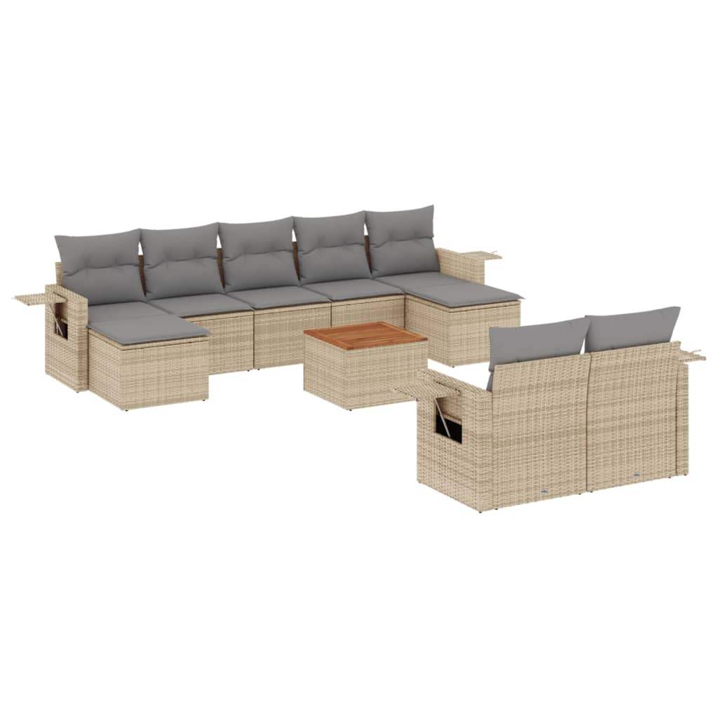 Set Divano da Giardino 10 pz con Cuscini Beige Misto Polyrattan - homemem39