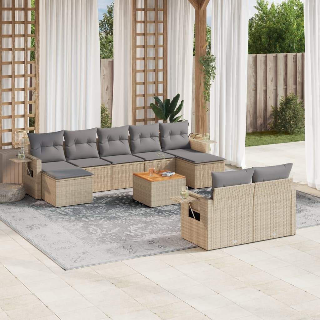 Set Divano da Giardino 10 pz con Cuscini Beige Misto Polyrattan - homemem39