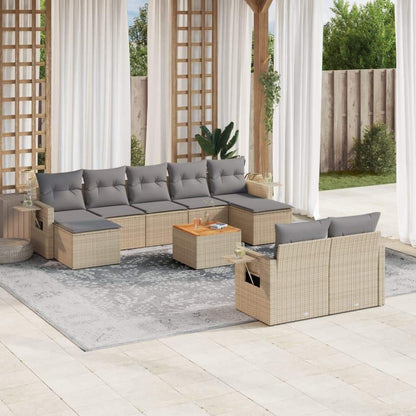 Set Divano da Giardino 10 pz con Cuscini Beige Misto Polyrattan - homemem39