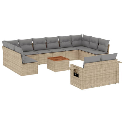 Set Divano da Giardino 13 pz con Cuscini Beige Misto Polyrattan