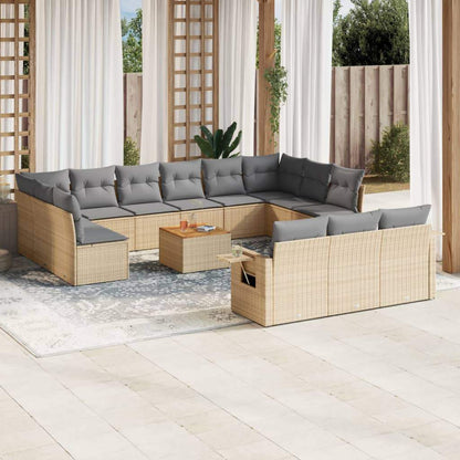 Set Divano da Giardino 14 pz con Cuscini Beige Misto Polyrattan - homemem39