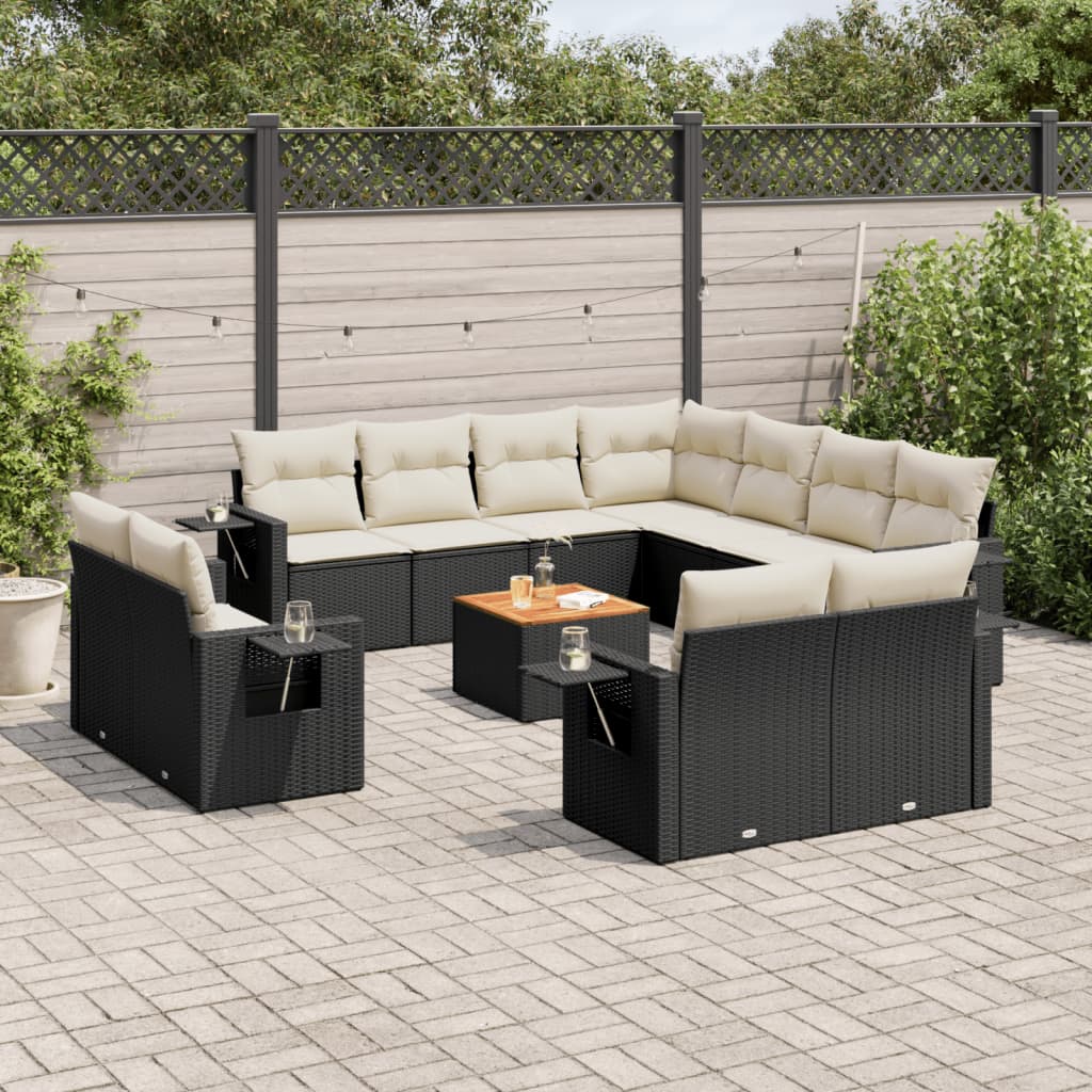 12 pc Garden Sofa Set with Black Polyrattan Cushions